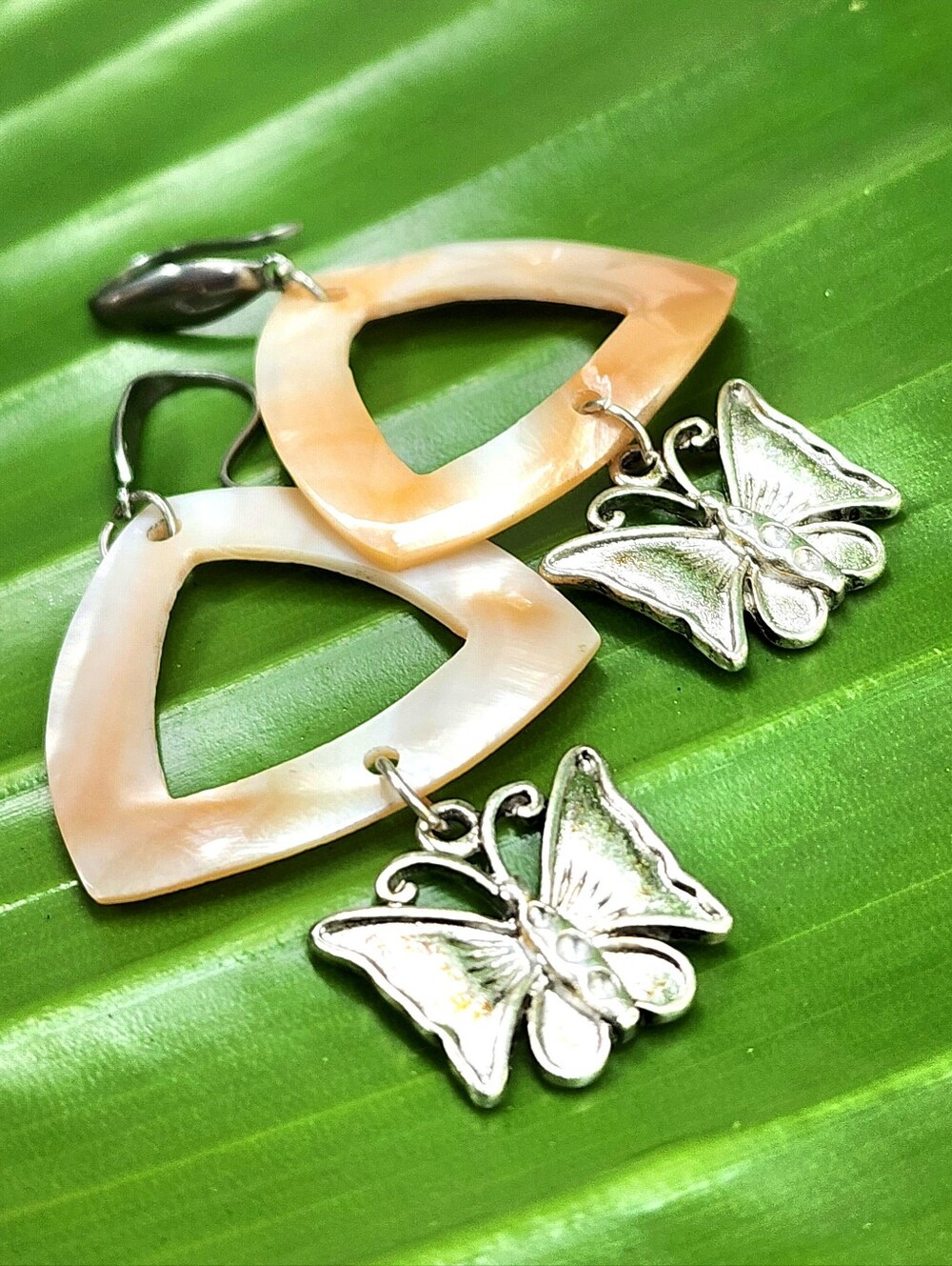 Natural Mother of Pearl Stone Boho Butterfly Silver Earrings Designer jewelry - Picture 3 of 8